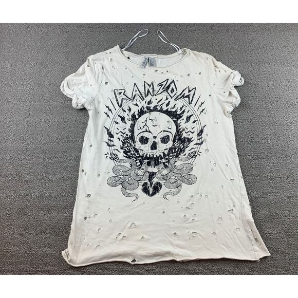 H&M Divided Skull T Shirt Woman's Small White Rock And Roll Snakes Graphic T - Picture 1 of 9